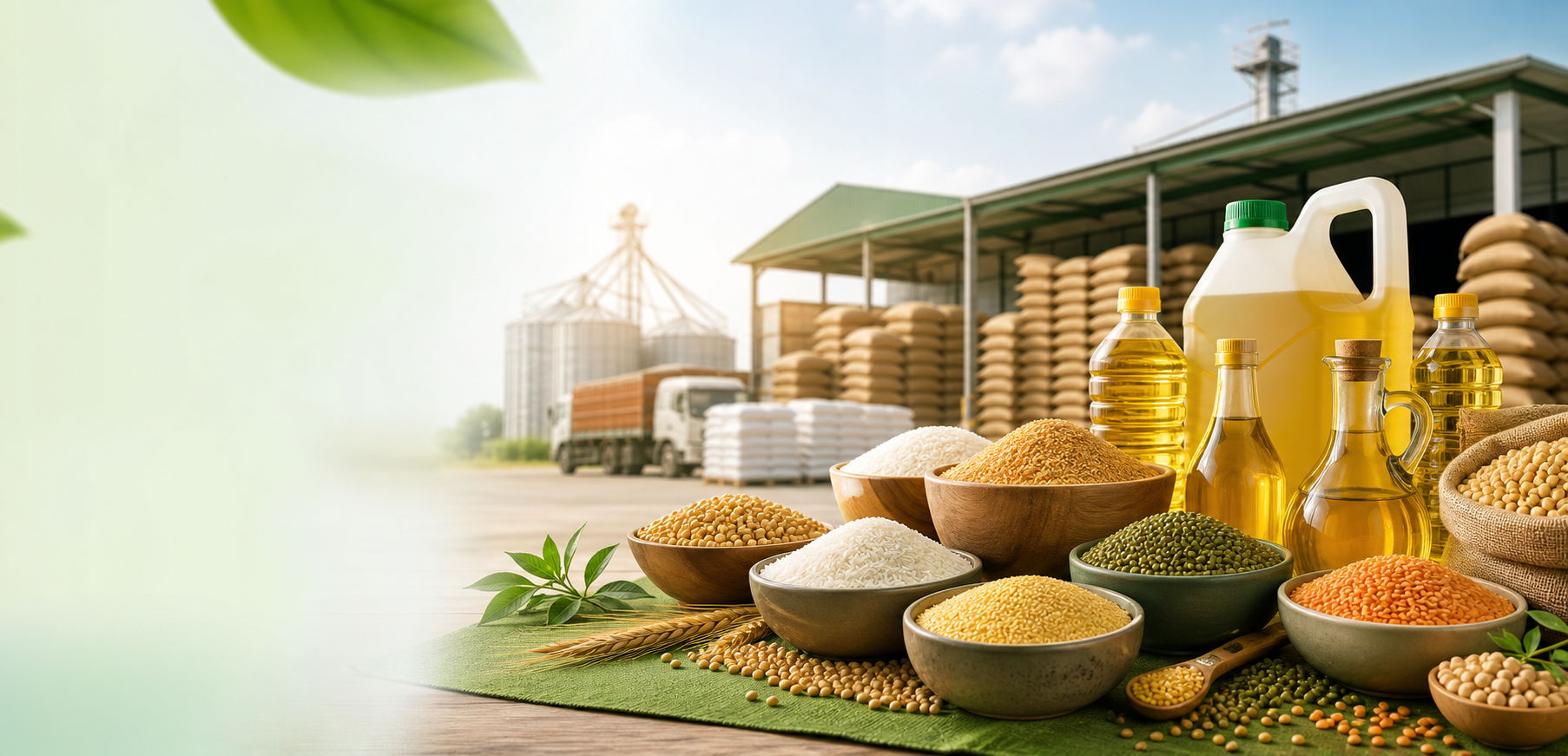 Premium grains, pulses, and edible oil products arranged for commodity supply